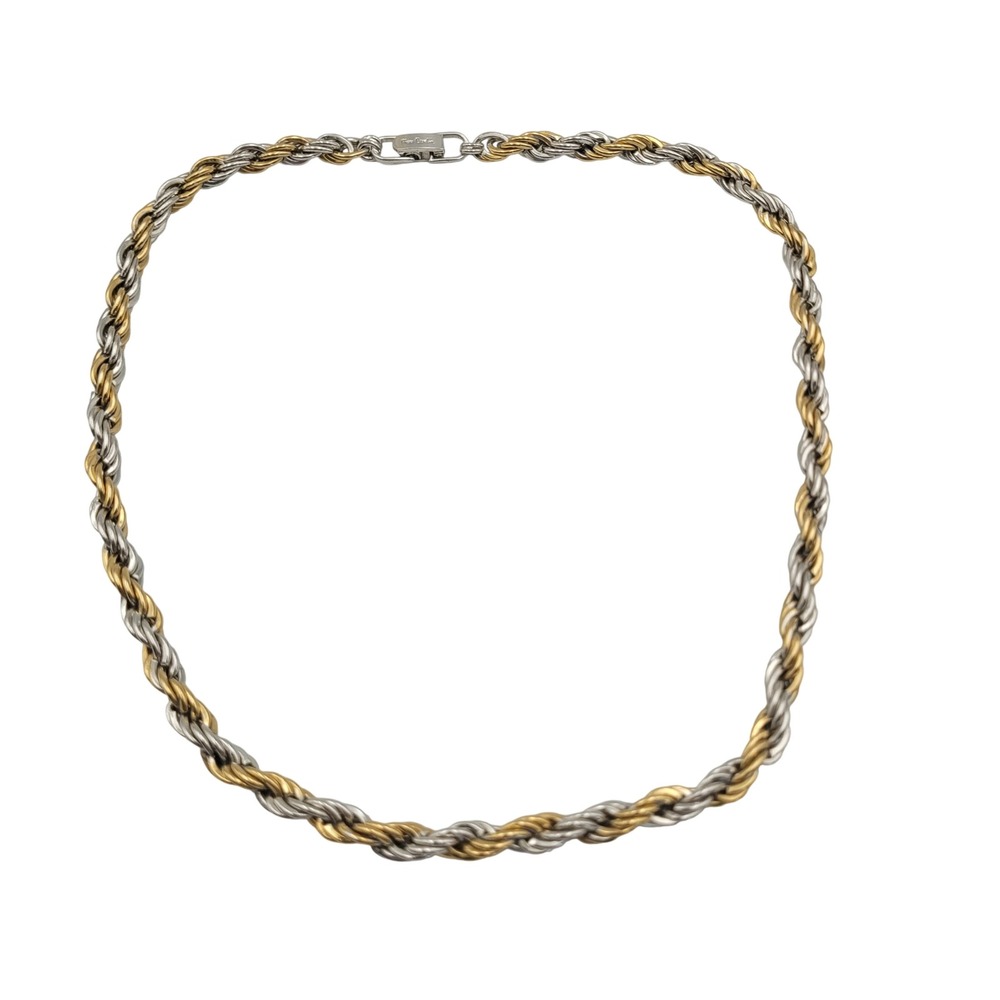Pierre Cardin Two Tone Rope Chain Necklace Gold Silver Tone 18 Inch